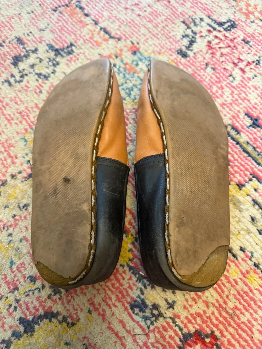 Sabah Men's Two-Tone Tan and Dark Brown Leather Slip-On Loafers 43